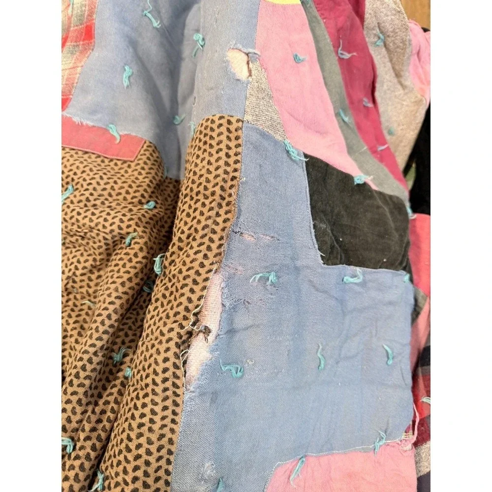 Antique Vintage 1966 Hand Made Stitched Hand Tied Crazy Quilt  72